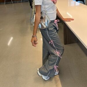 Gray Pants with Pink Accents